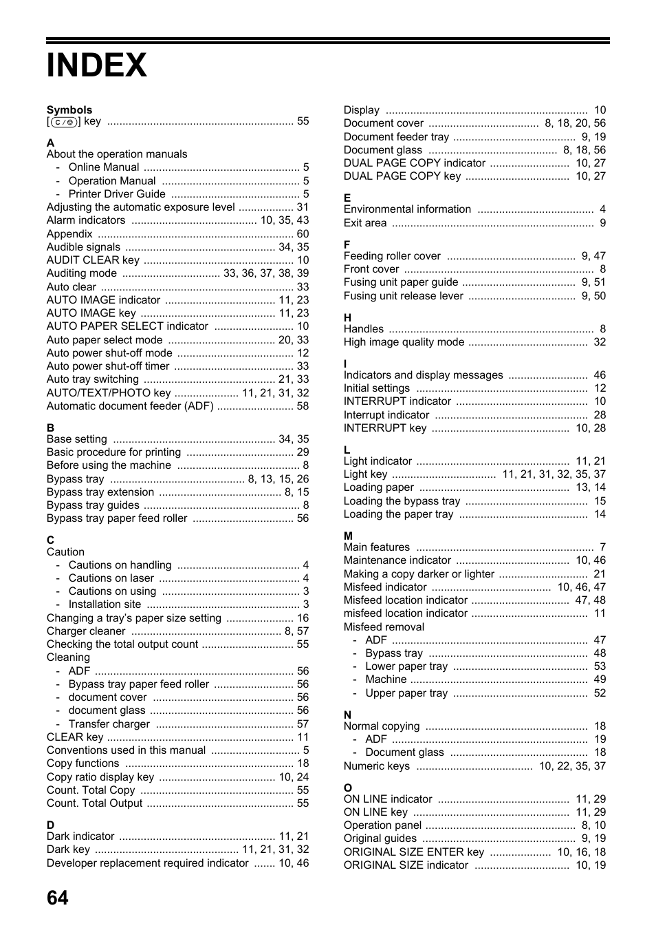 Index | Toshiba e-STUDIO161 User Manual | Page 70 / 76