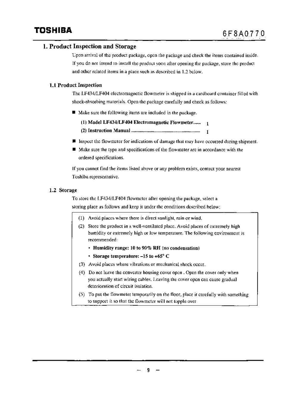 1, product inspection and storage, Ij product inspection, 1,2 storage | Toshiba | Toshiba LF434 User Manual | Page 10 / 158