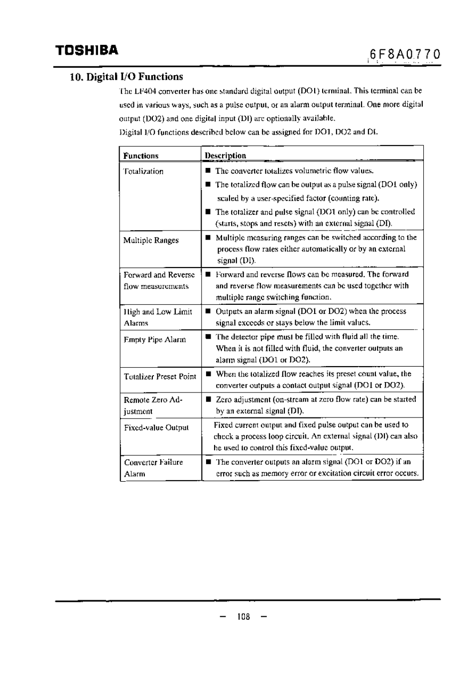 Digital i/o functions, Toshiba | Toshiba LF434 User Manual | Page 109 / 158