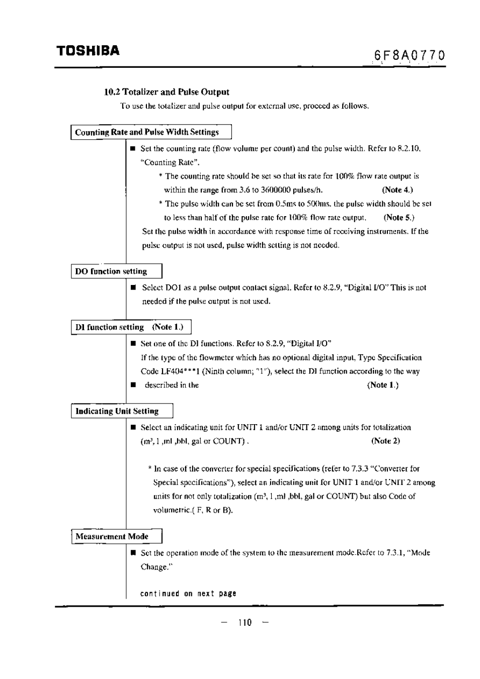 Counting rate and pulse width settings, Do runction setting, Indicating unit setting | Measurement mode, Toshiba | Toshiba LF434 User Manual | Page 111 / 158