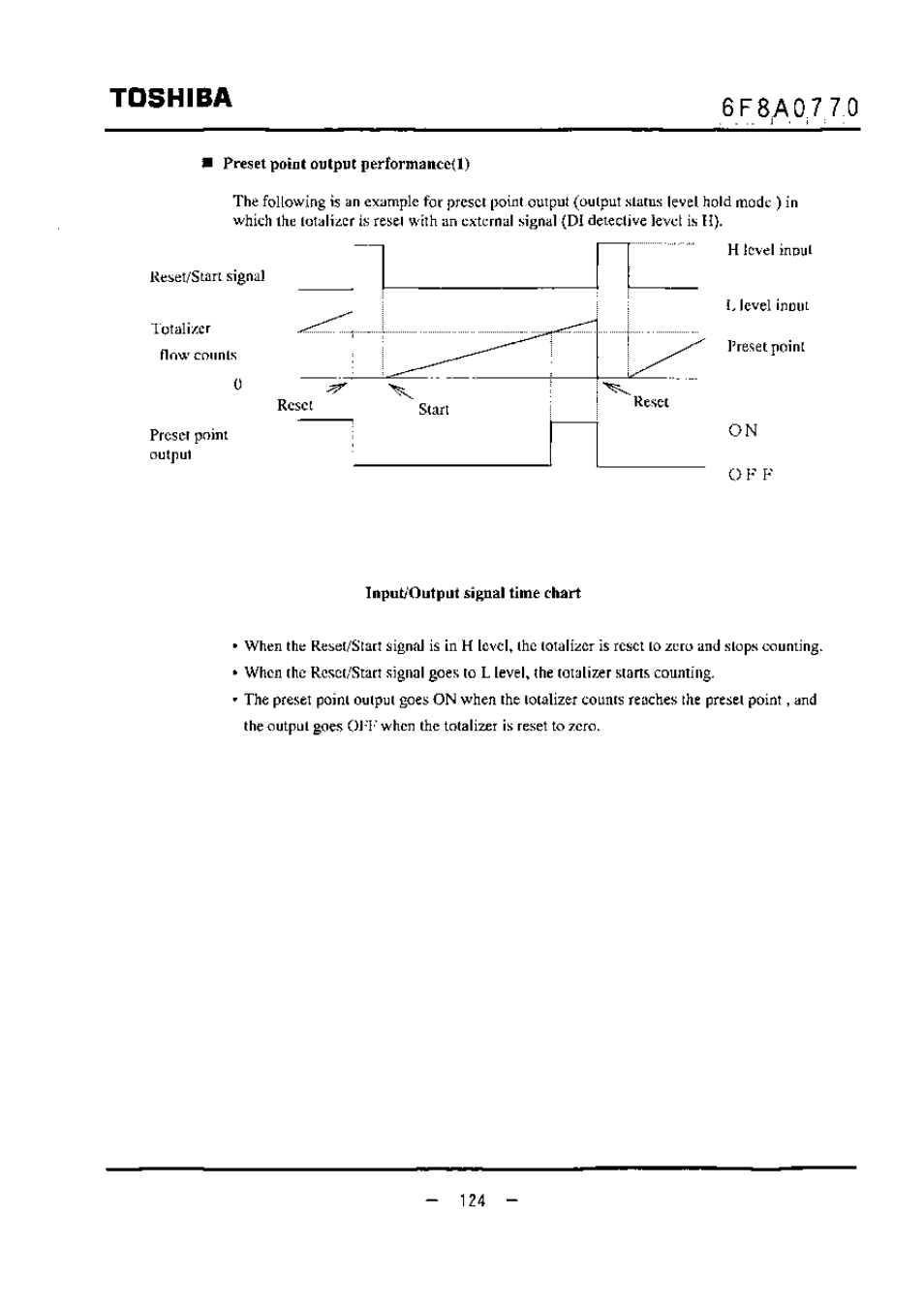 Preset paìdt output performancc(l), Input/output signal time chart, Toshiba | O n o | Toshiba LF434 User Manual | Page 125 / 158