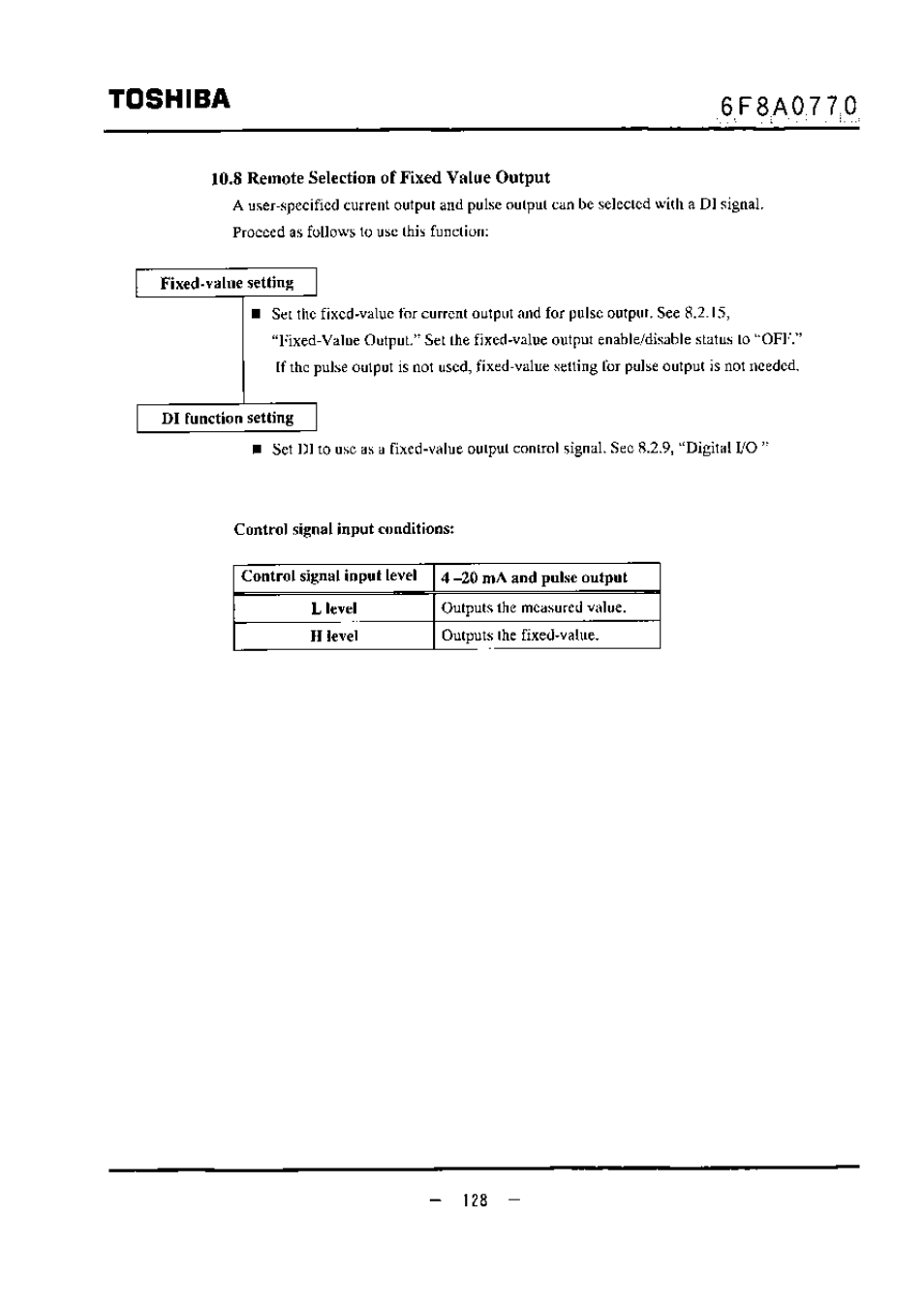 8 remote selection of fixed value output, Toshiba | Toshiba LF434 User Manual | Page 129 / 158