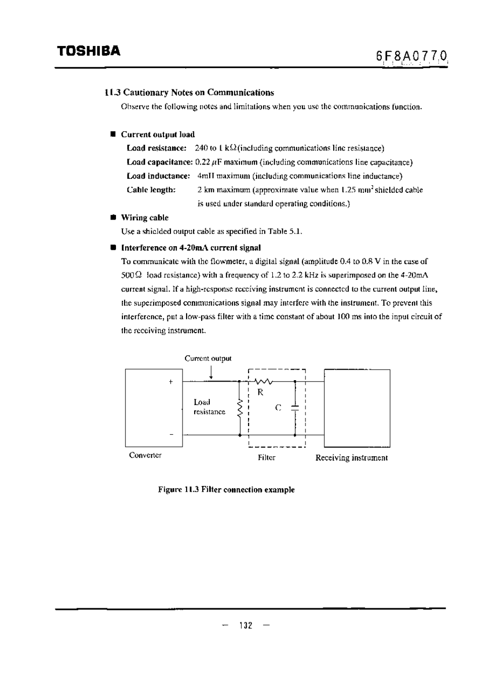 U j cautionary notes on communications, Interference on 4-2qma current signal, Toshiba | Toshiba LF434 User Manual | Page 133 / 158