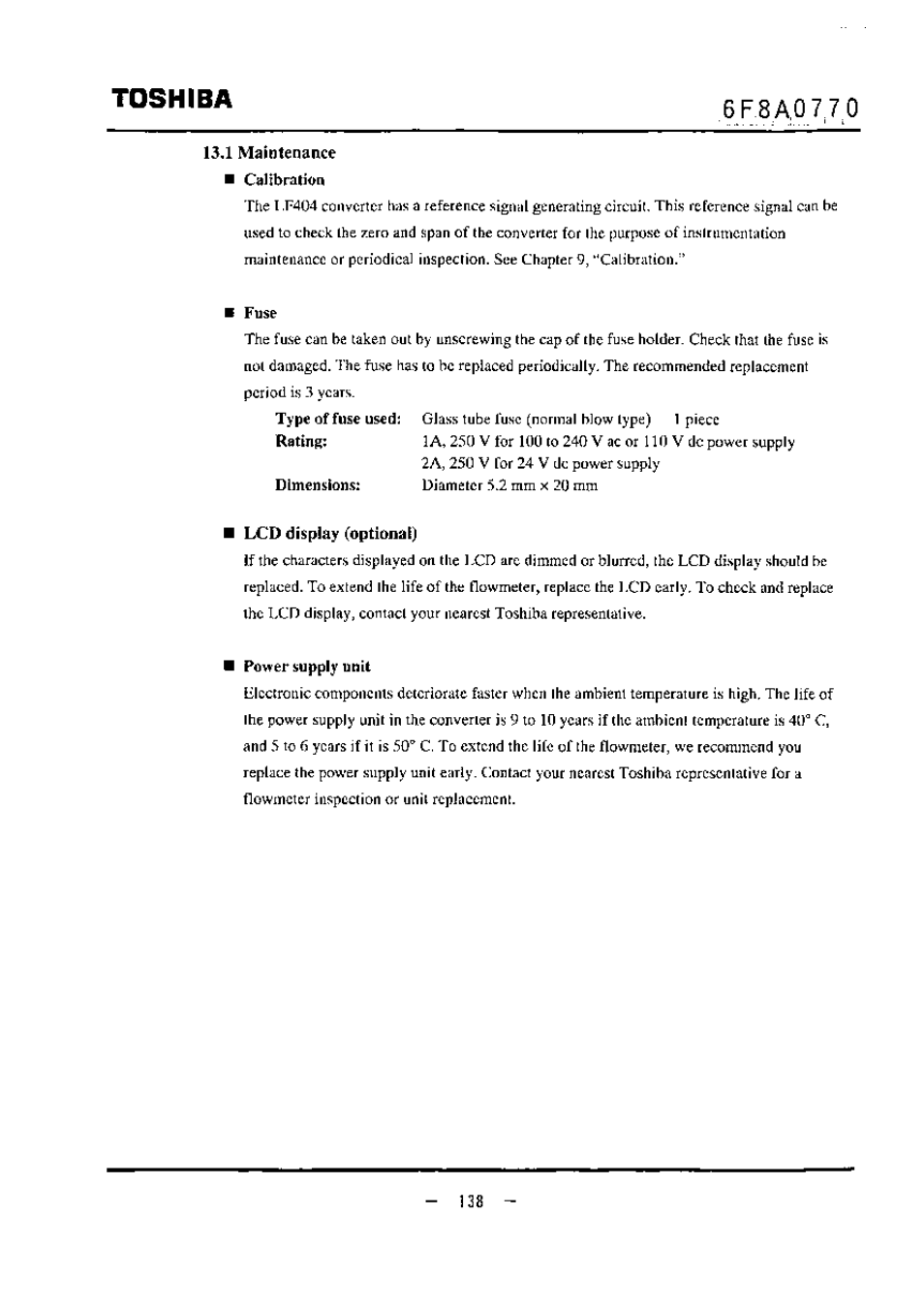 1 maintenance, Calibration, Lcd display (optional) | Toshiba | Toshiba LF434 User Manual | Page 139 / 158