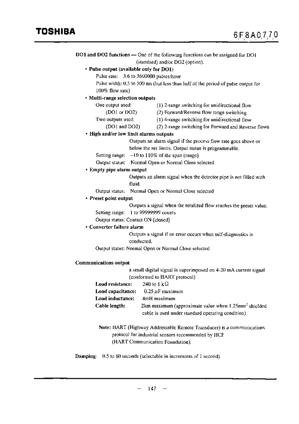 Communications output, Toshiba | Toshiba LF434 User Manual | Page 148 / 158