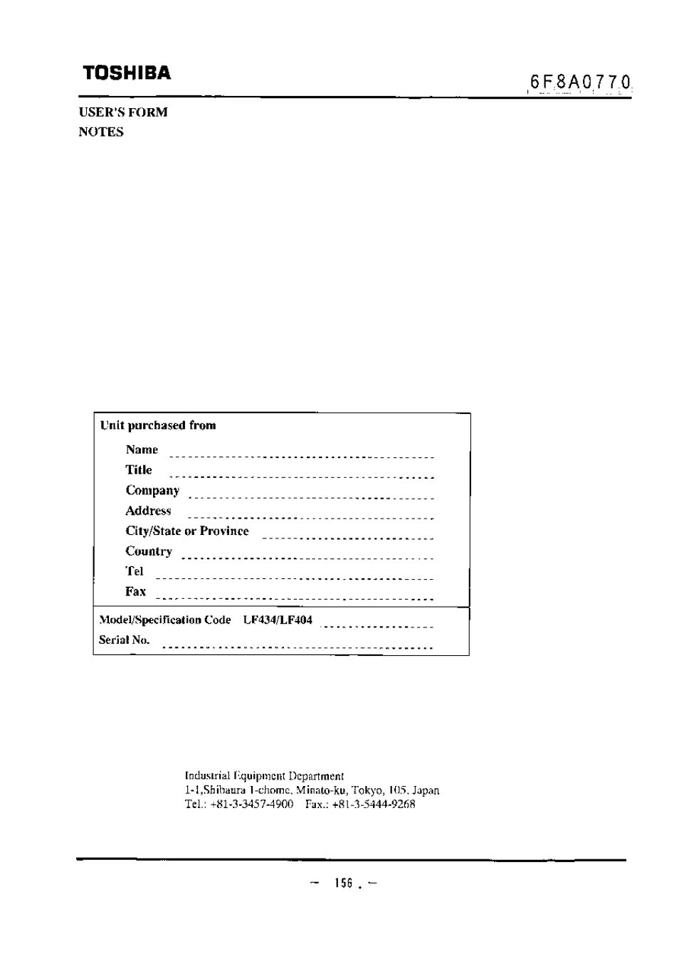 Toshiba | Toshiba LF434 User Manual | Page 157 / 158