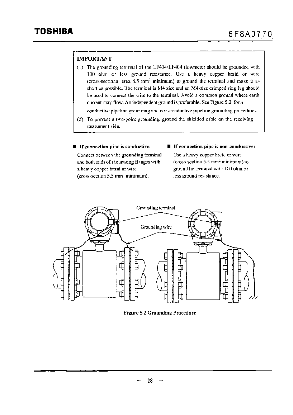 Important, I if conneetton pipe is conductive, If connection pipe is non-conductive | Toshiba | Toshiba LF434 User Manual | Page 29 / 158