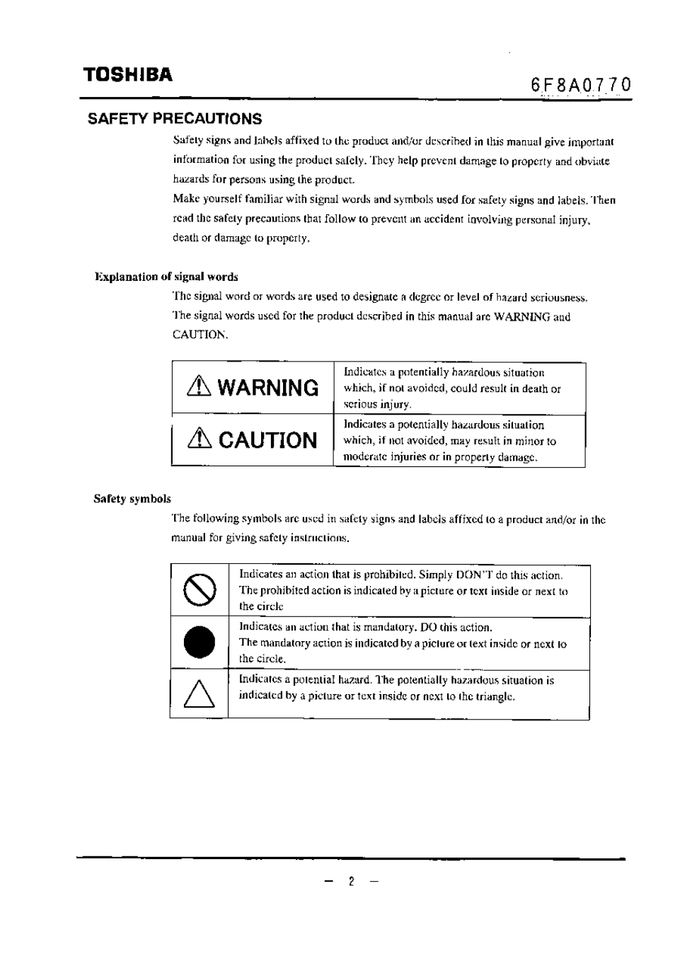 Ivxpladation of signal words, Warning, Caution | Toshiba | Toshiba LF434 User Manual | Page 3 / 158