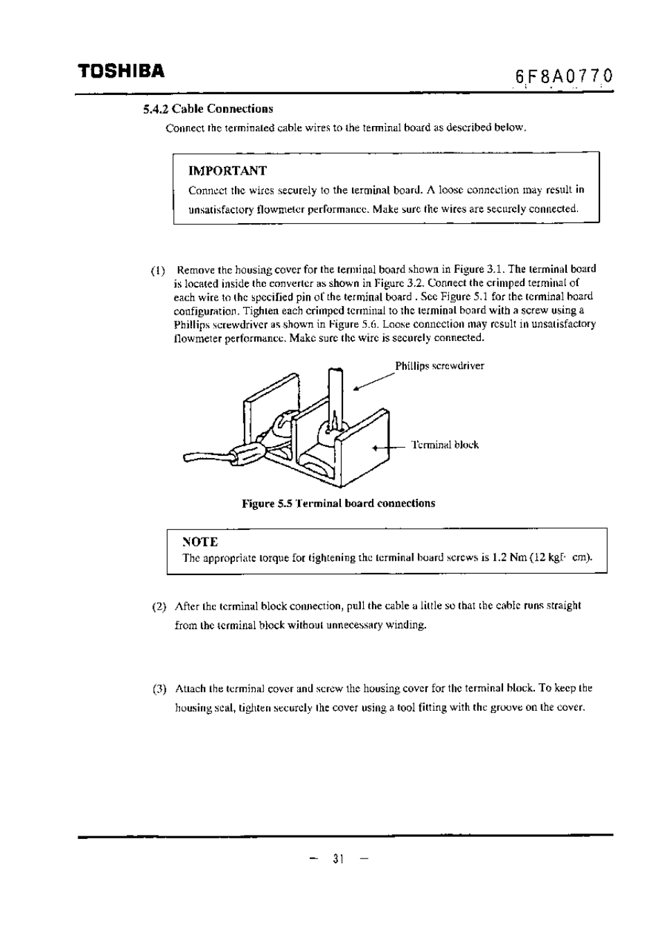 5a2 cable connections, Toshiba, Important | Toshiba LF434 User Manual | Page 32 / 158