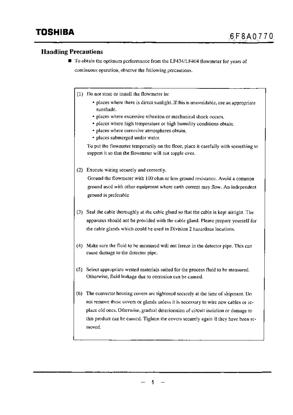 Handling precautions, Toshiba | Toshiba LF434 User Manual | Page 6 / 158