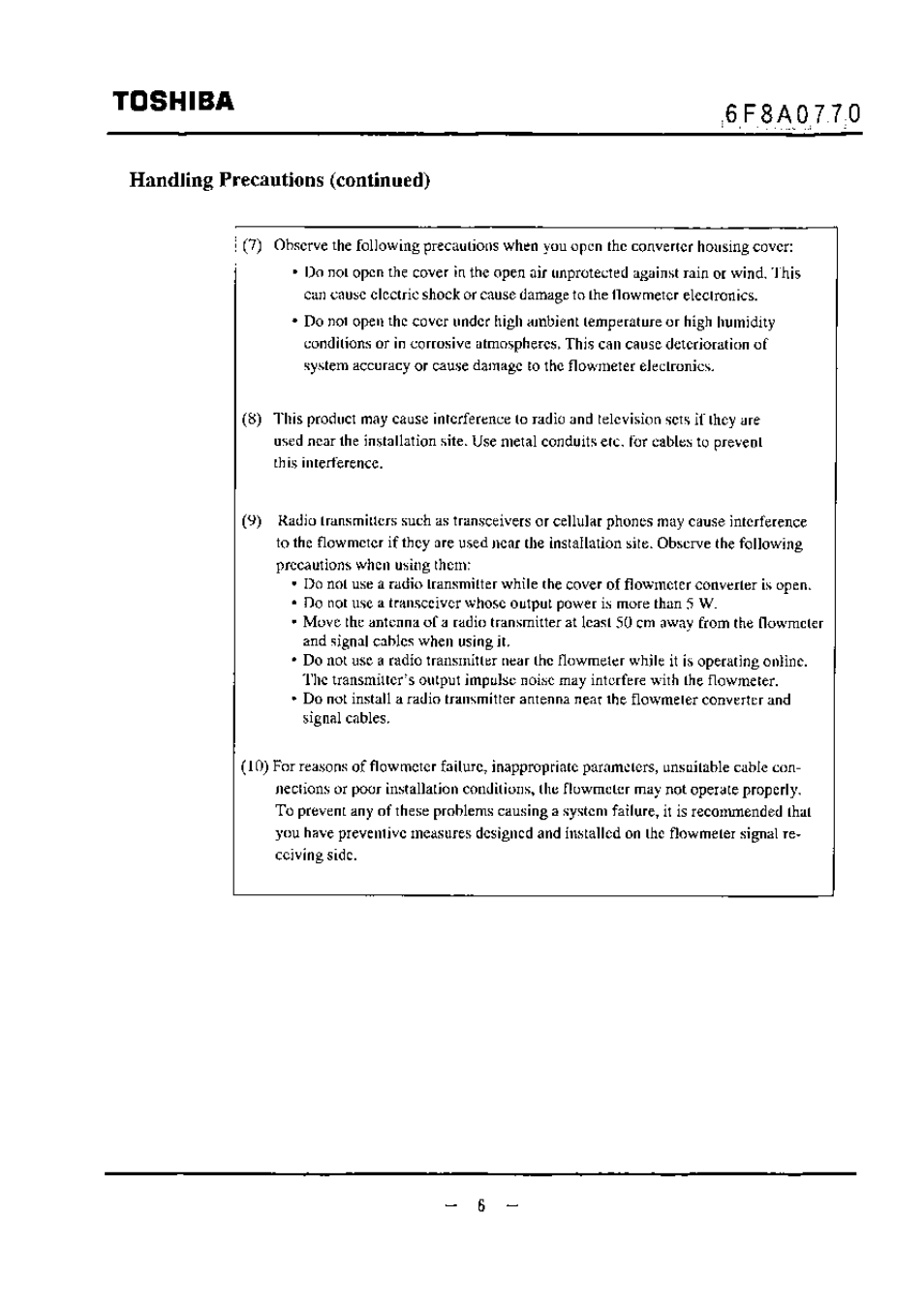 Handling precautions (continued), Toshiba | Toshiba LF434 User Manual | Page 7 / 158