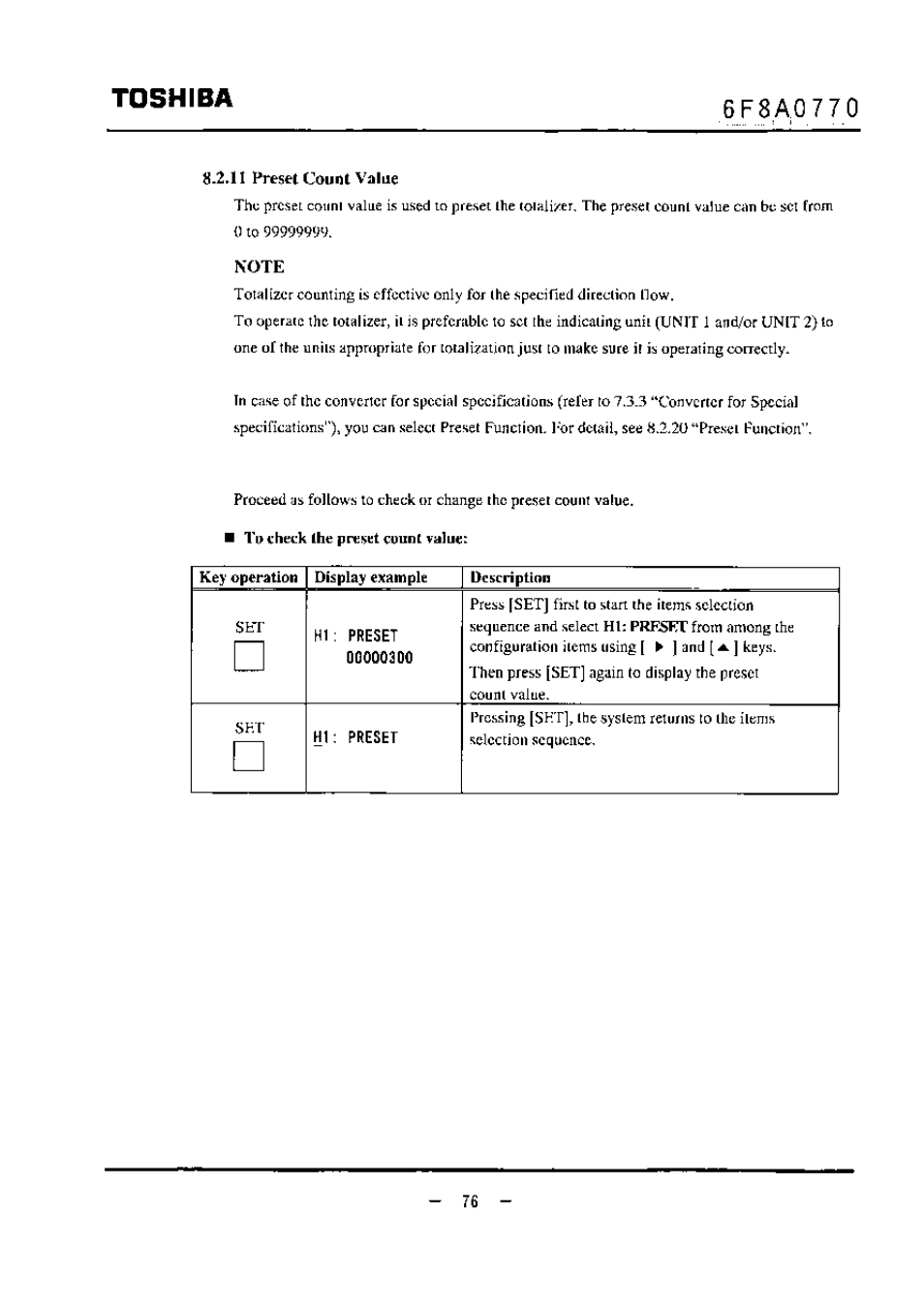 2»11 preset count value, Note, Toshiba | Toshiba LF434 User Manual | Page 77 / 158