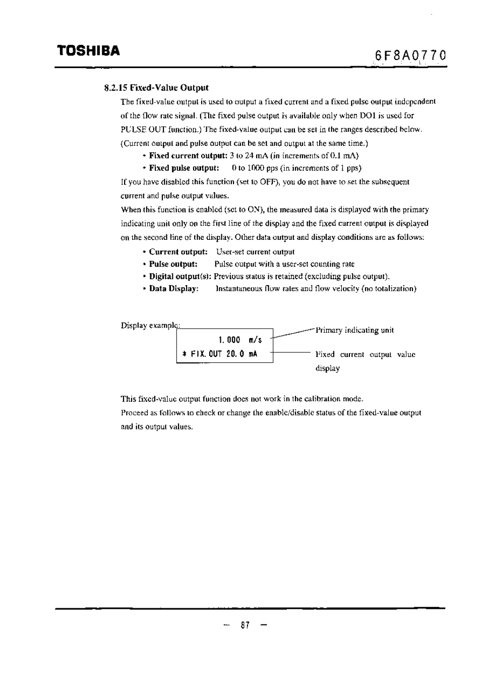 15 fixed-value output, Toshiba | Toshiba LF434 User Manual | Page 88 / 158