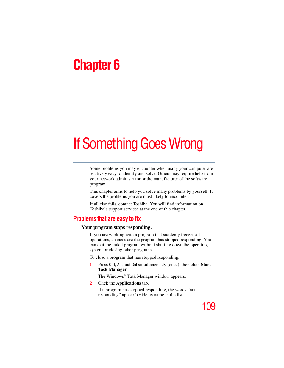 Chapter 6: if something goes wrong, Problems that are easy to fix, Shiba, see | If something, If something goes wrong, Chapter 6 | Toshiba LX800 User Manual | Page 109 / 159