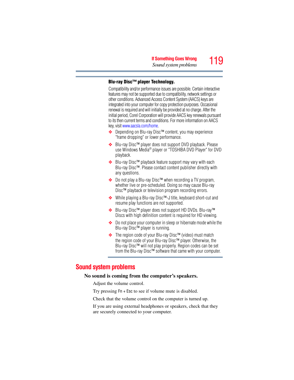 Sound system problems | Toshiba LX800 User Manual | Page 119 / 159