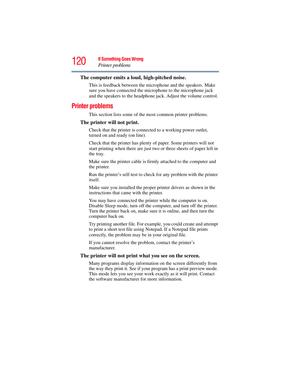 Printer problems | Toshiba LX800 User Manual | Page 120 / 159