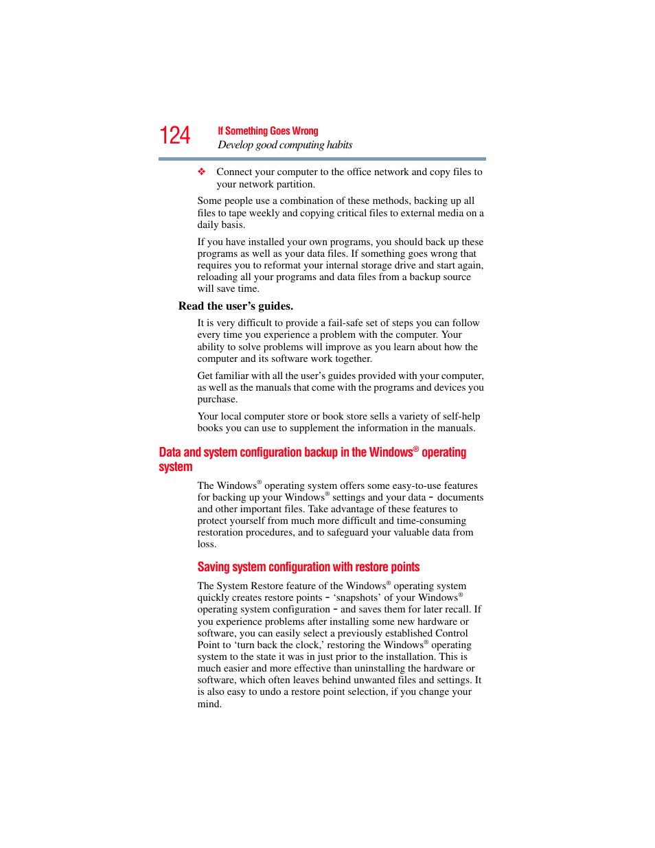 Data and system configuration backup, In the windows, Data and system configuration backup in the | Windows | Toshiba LX800 User Manual | Page 124 / 159