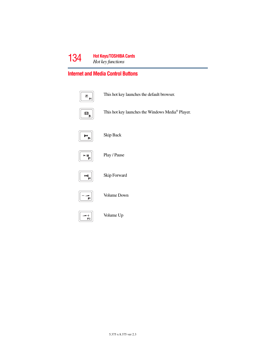 Internet and media control buttons | Toshiba LX800 User Manual | Page 134 / 159