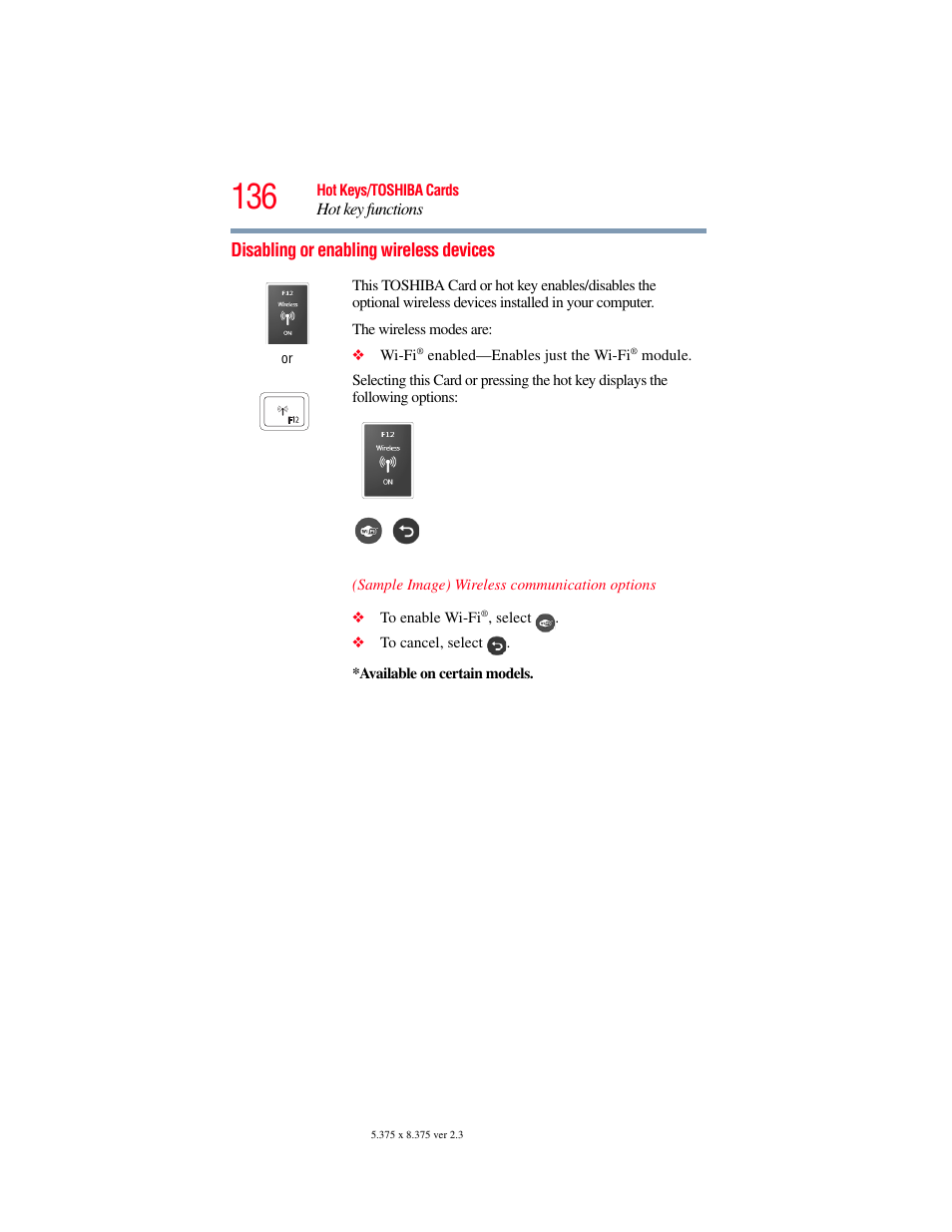 Disabling or enabling wireless devices | Toshiba LX800 User Manual | Page 136 / 159