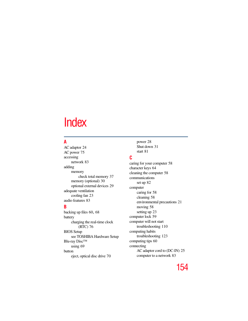 Index | Toshiba LX800 User Manual | Page 154 / 159