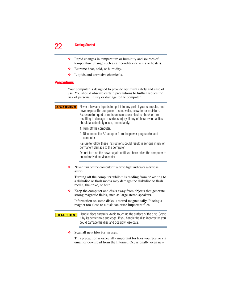 Precautions | Toshiba LX800 User Manual | Page 22 / 159