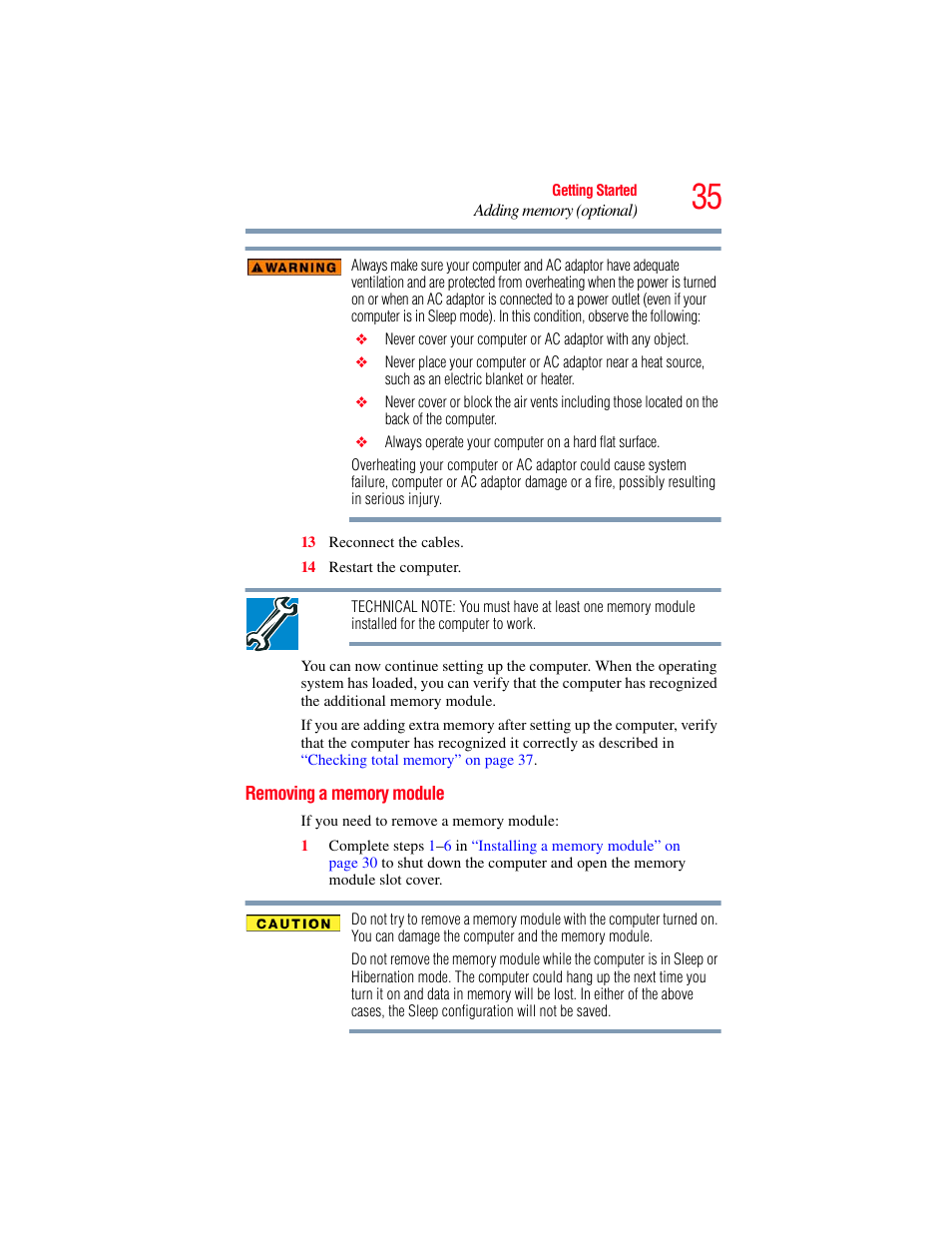 Removing a memory module | Toshiba LX800 User Manual | Page 35 / 159