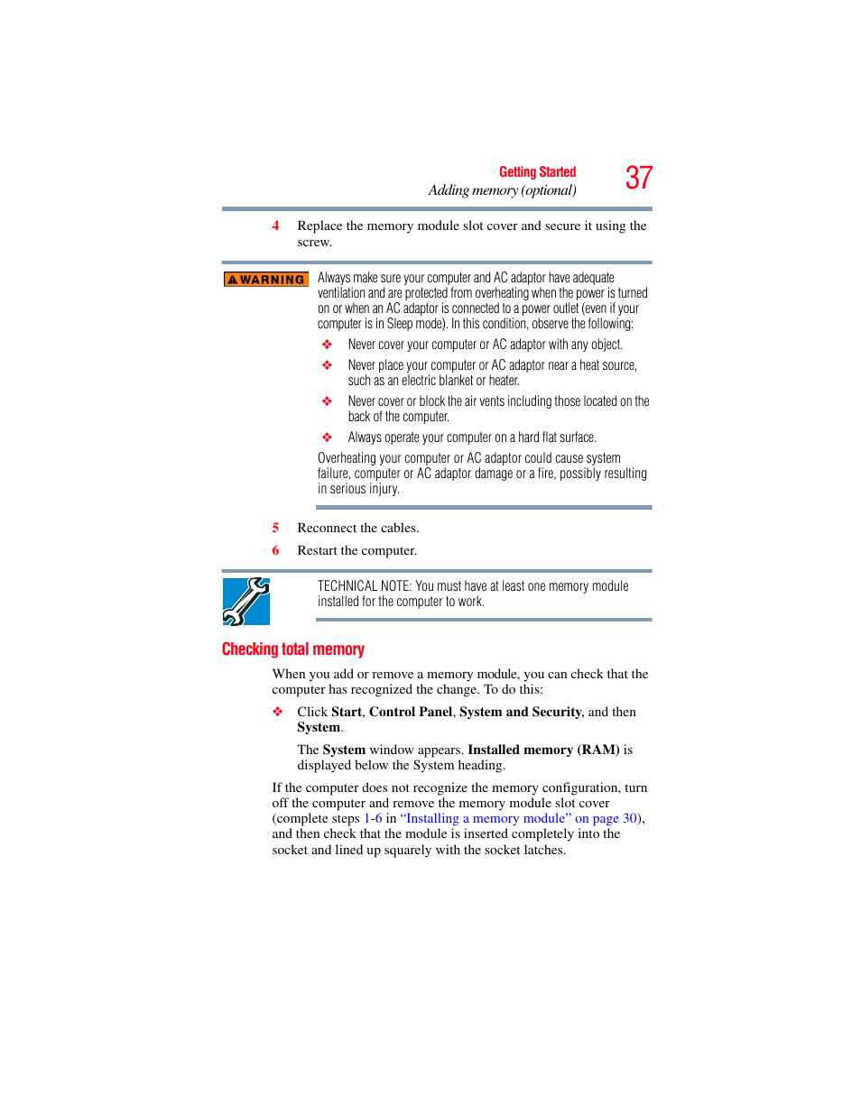 Checking total memory | Toshiba LX800 User Manual | Page 37 / 159