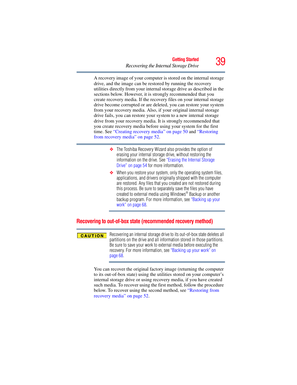 Recovering to out-of-box state, Recommended recovery method), Recovering to out-of-box state (recommended | Toshiba LX800 User Manual | Page 39 / 159