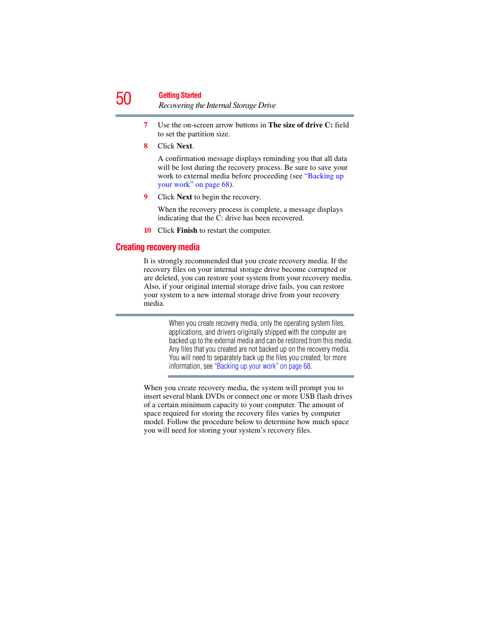 Creating recovery media | Toshiba LX800 User Manual | Page 50 / 159