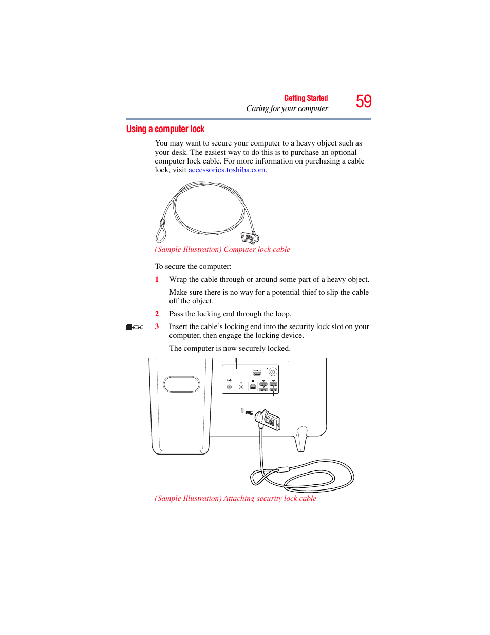 Using a computer lock | Toshiba LX800 User Manual | Page 59 / 159