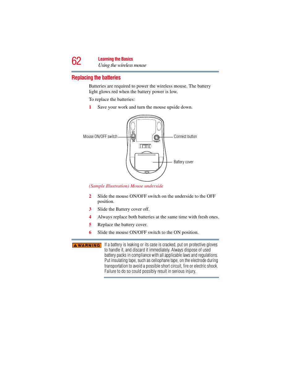 Replacing the batteries | Toshiba LX800 User Manual | Page 62 / 159