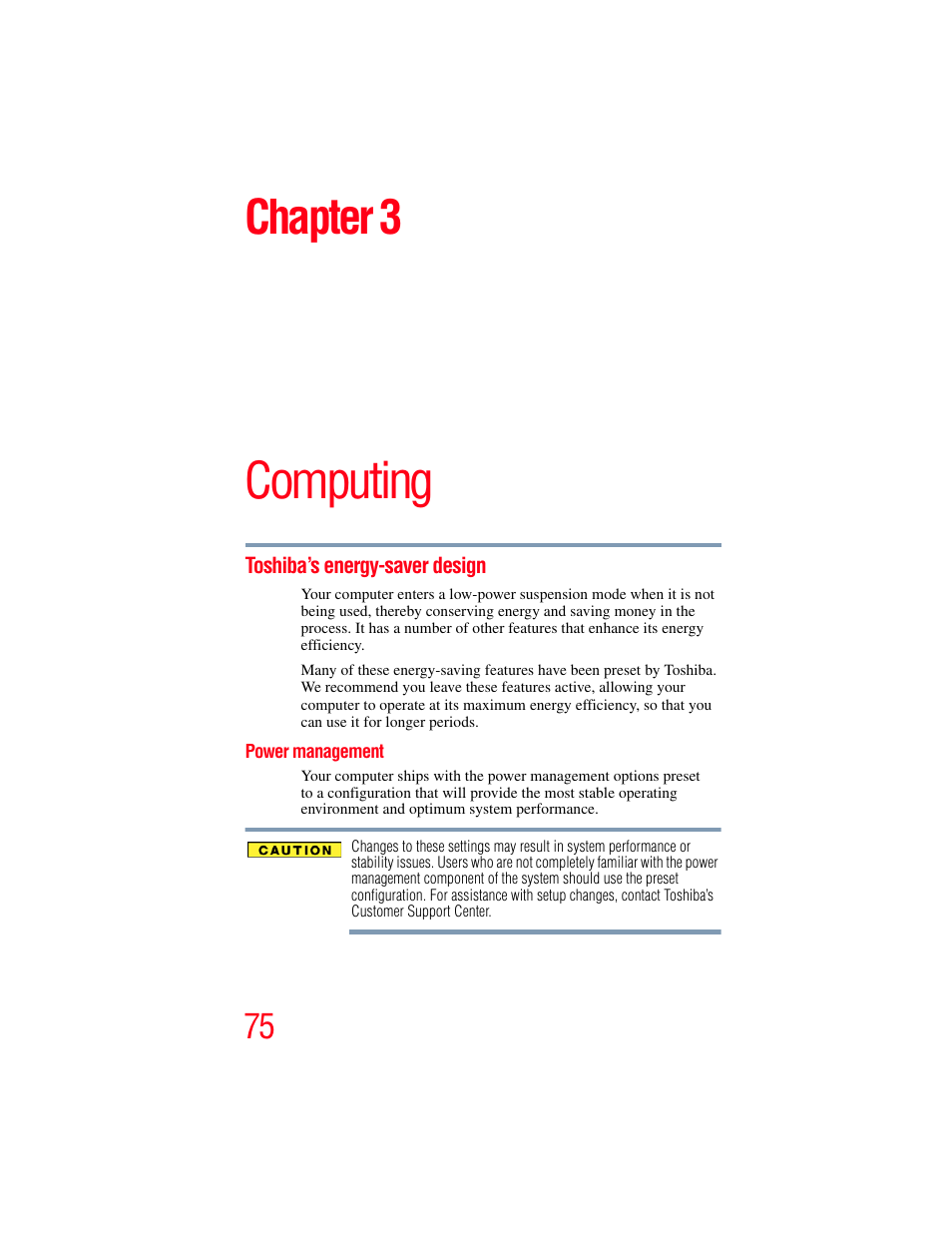 Chapter 3: computing, Toshiba’s energy-saver design, Power management | Computing, Chapter 3 | Toshiba LX800 User Manual | Page 75 / 159