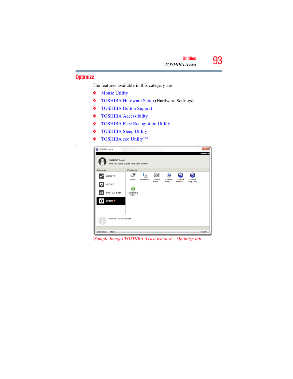 Optimize | Toshiba LX800 User Manual | Page 93 / 159