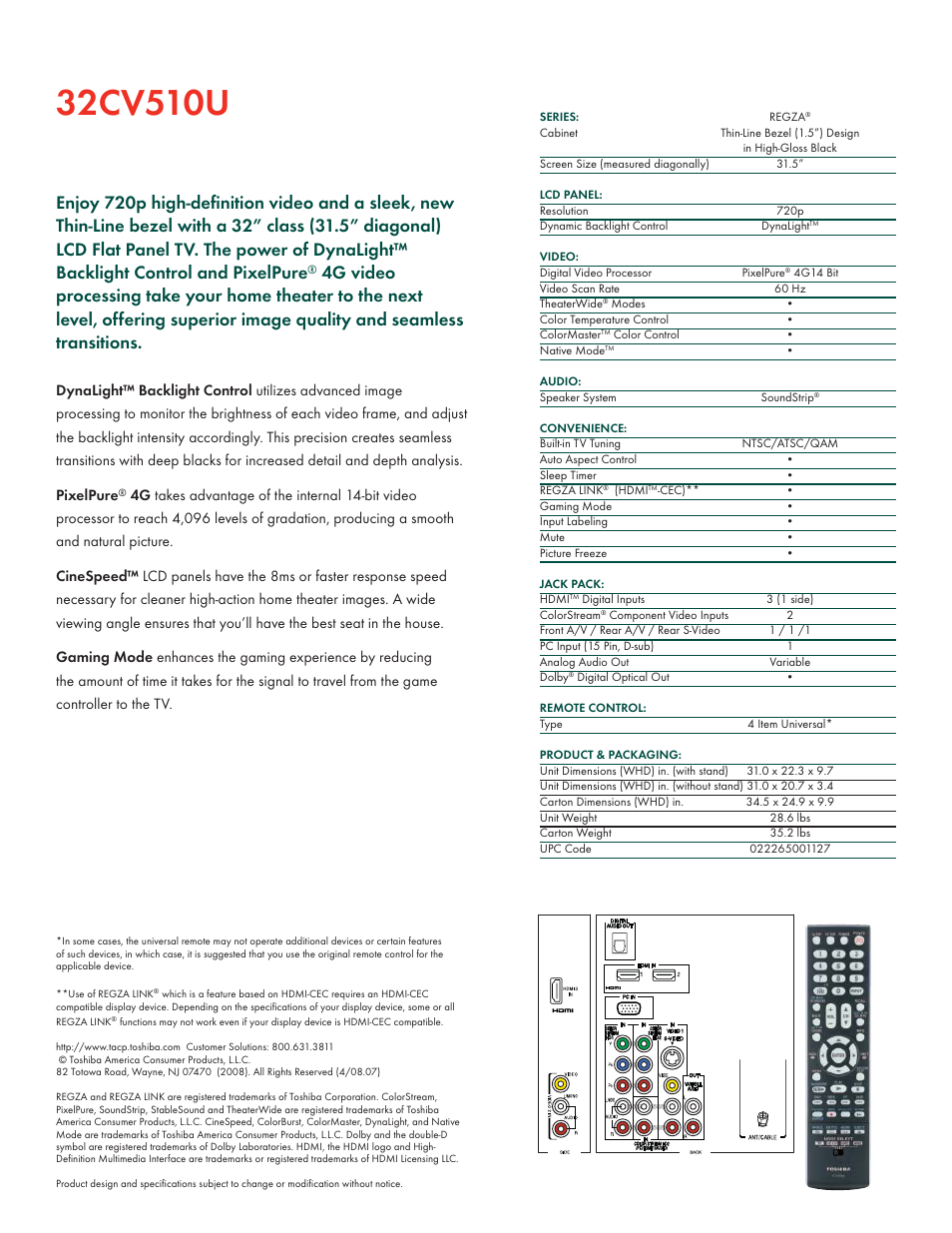 Toshiba 32CV510U User Manual | Page 2 / 2