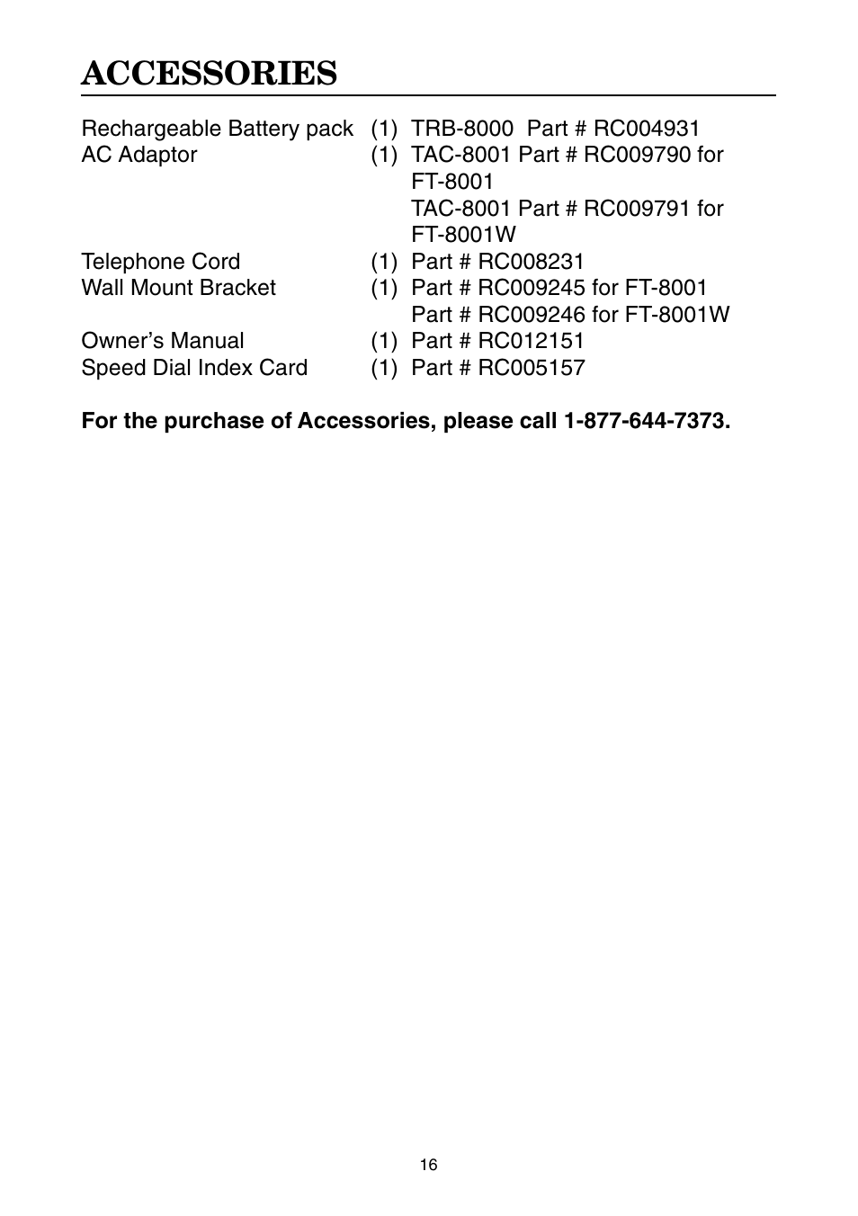 Accessories | Toshiba FT-8001 AW User Manual | Page 17 / 20