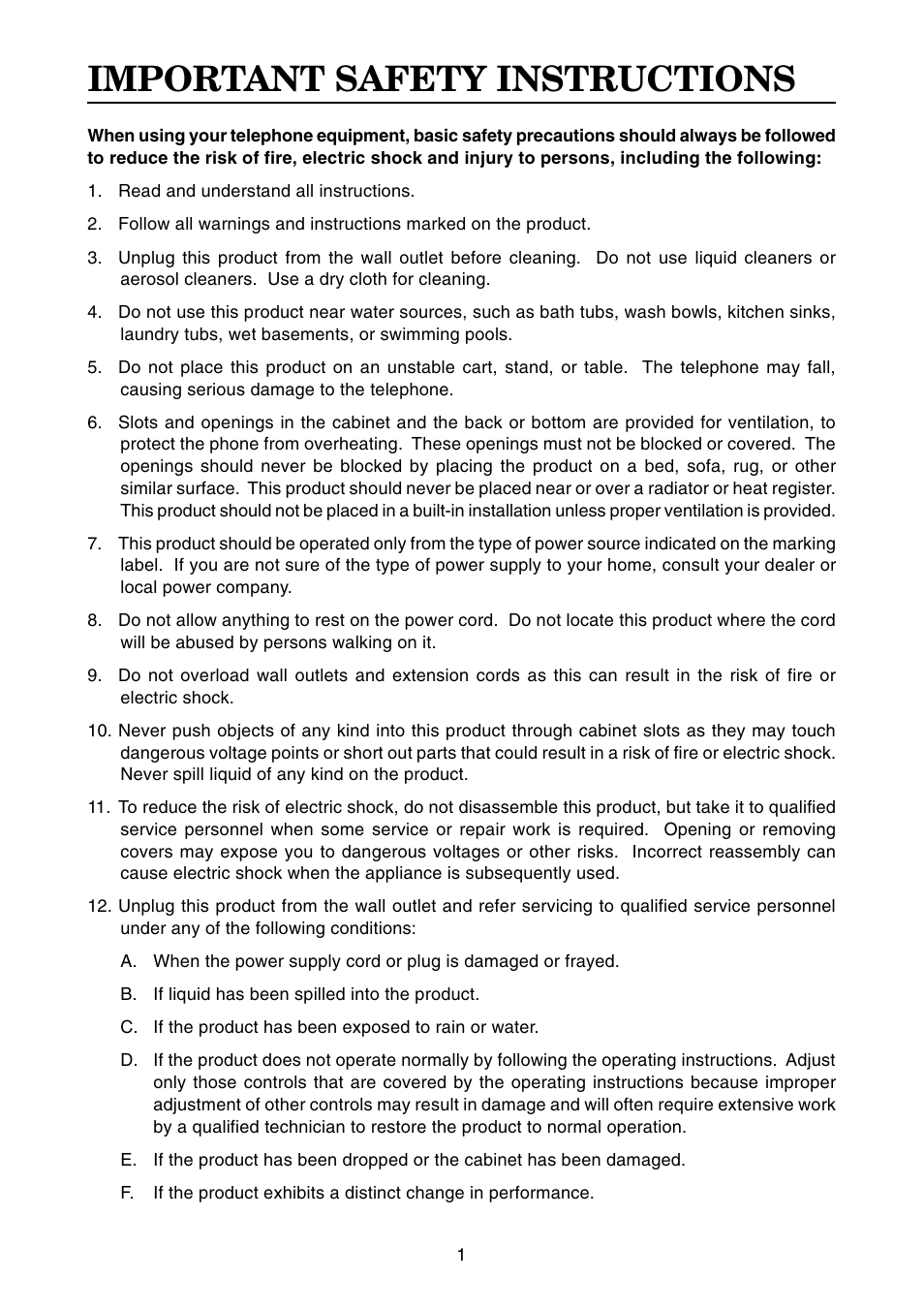 Safety instructions, Important safety instructions | Toshiba FT-8001 AW User Manual | Page 2 / 20