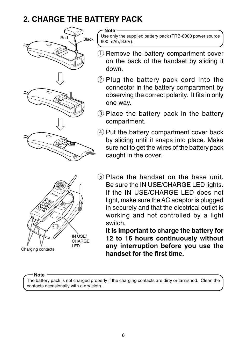 Charge the battery pack | Toshiba FT-8001 AW User Manual | Page 7 / 20