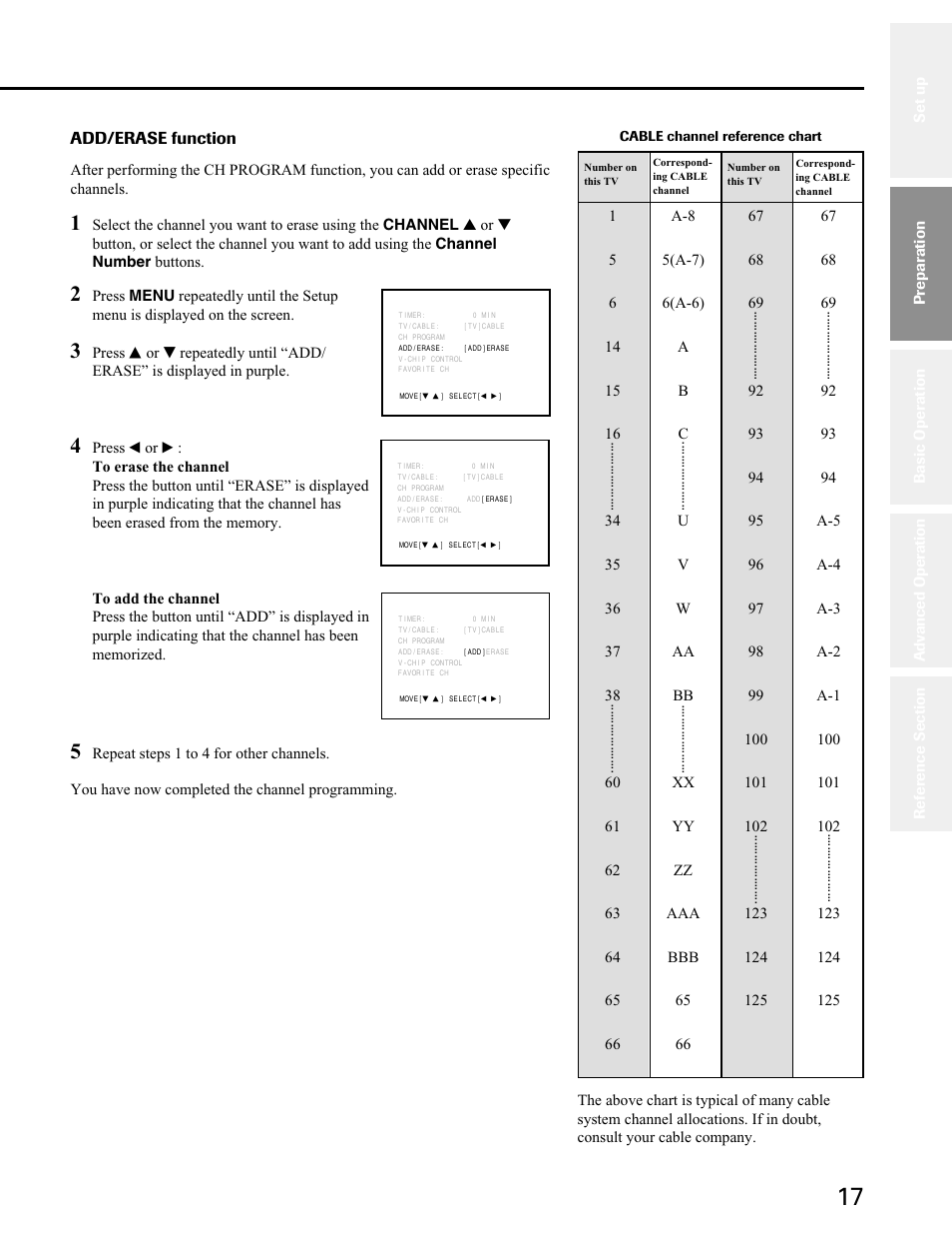 Add/erase function | Toshiba 27A50 User Manual | Page 17 / 38