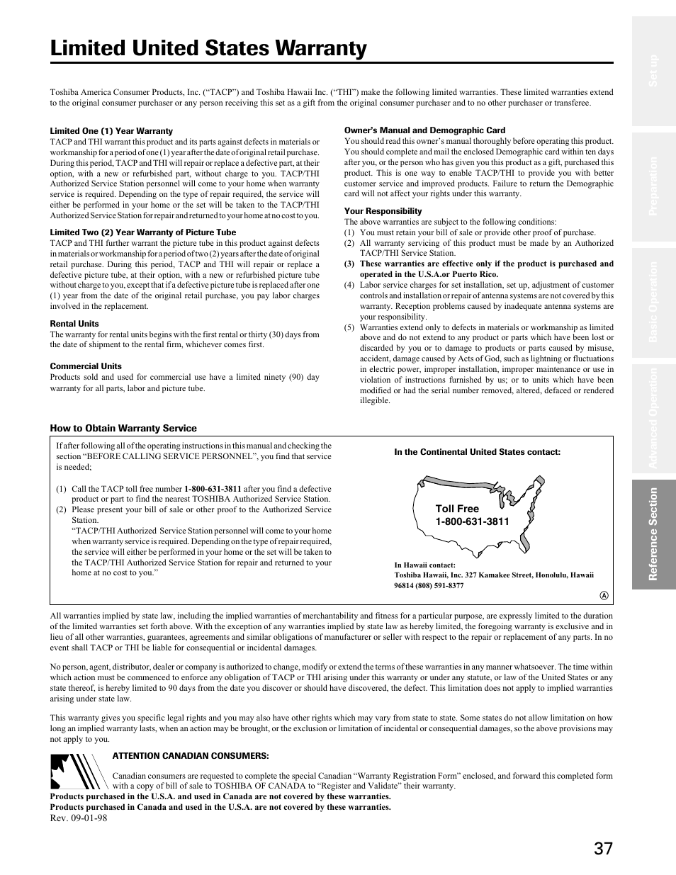 Limited warranty, Limited united states warranty | Toshiba 27A50 User Manual | Page 37 / 38