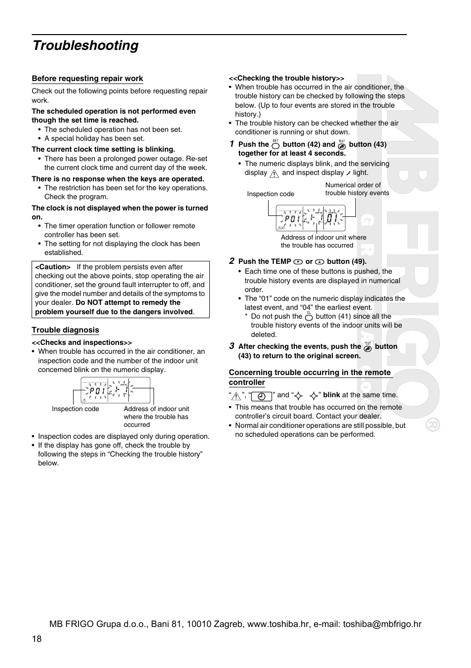 Grupad.o.o, Troubleshooting | Toshiba RBC-AMS41E User Manual | Page 19 / 21