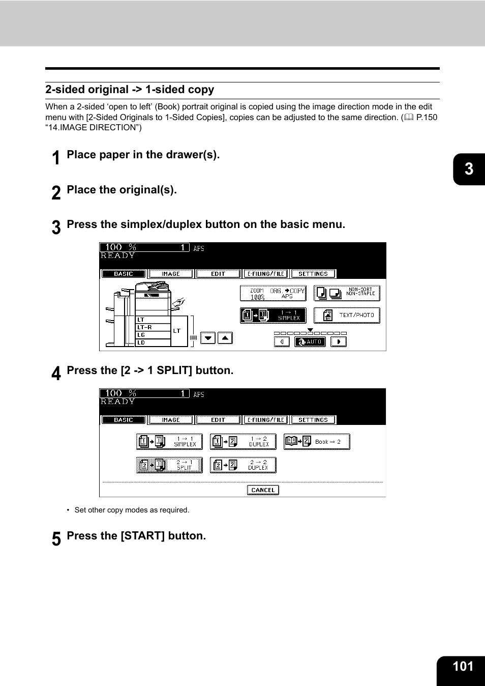Sided original -> 1-sided copy | Toshiba E-STUDIO 850 User Manual | Page 103 / 338