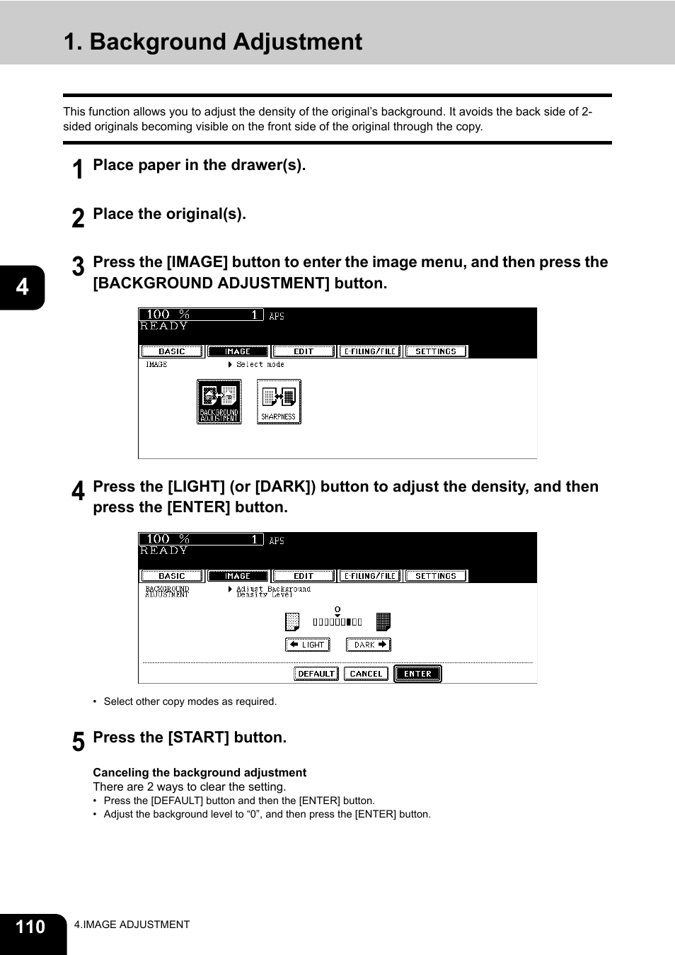 Background adjustment | Toshiba E-STUDIO 850 User Manual | Page 112 / 338