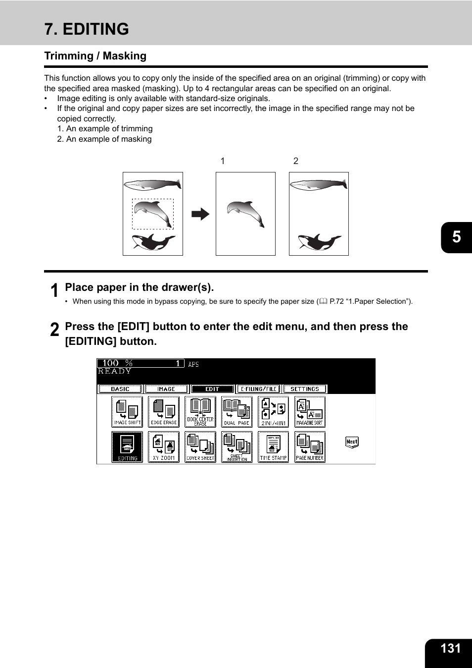 Editing, Trimming / masking | Toshiba E-STUDIO 850 User Manual | Page 133 / 338