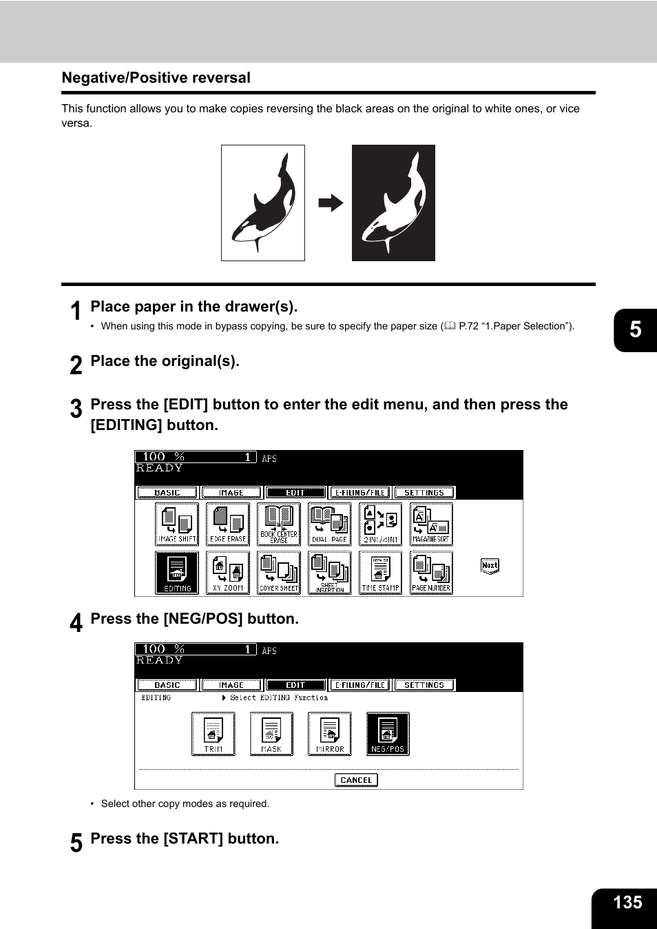 Negative/positive reversal | Toshiba E-STUDIO 850 User Manual | Page 137 / 338