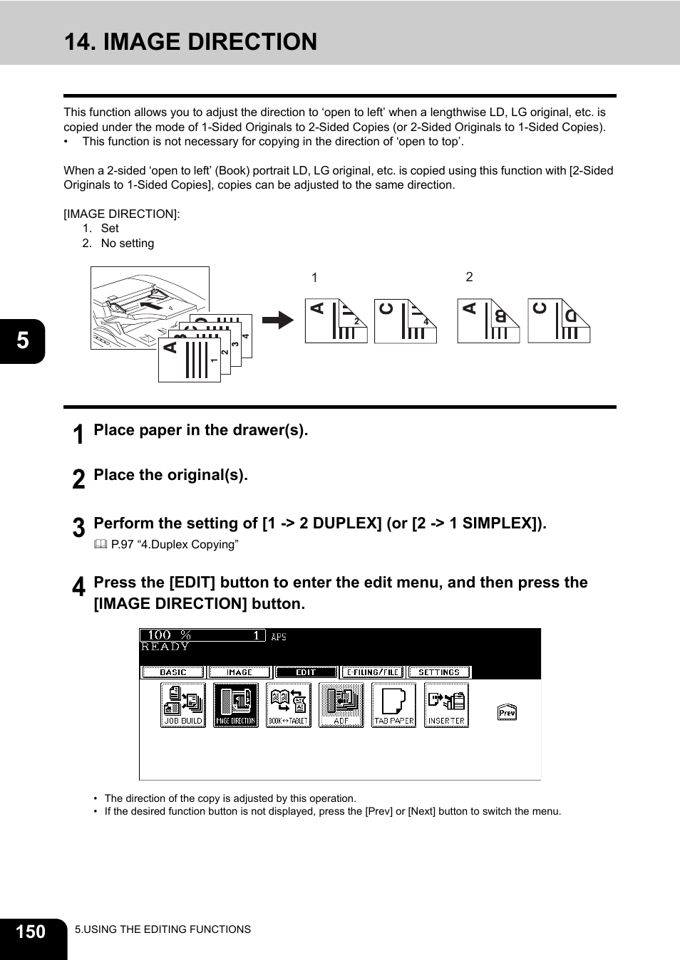 Image direction, S. ( p.150 “14.image direction”) | Toshiba E-STUDIO 850 User Manual | Page 152 / 338