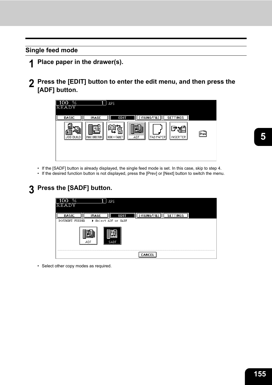 Single feed mode | Toshiba E-STUDIO 850 User Manual | Page 157 / 338