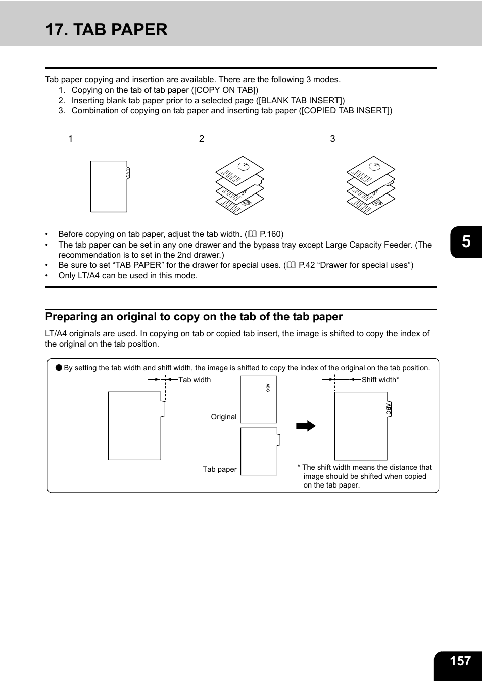 Tab paper, P.157 “17.tab, Paper | Toshiba E-STUDIO 850 User Manual | Page 159 / 338