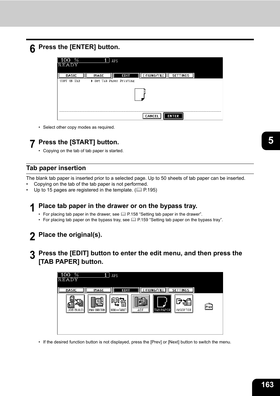 Tab paper insertion | Toshiba E-STUDIO 850 User Manual | Page 165 / 338