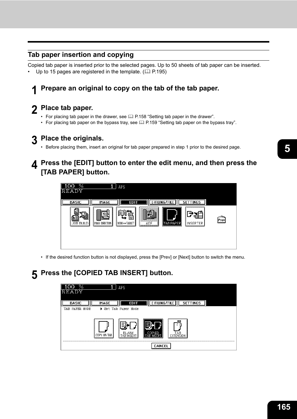 Tab paper insertion and copying | Toshiba E-STUDIO 850 User Manual | Page 167 / 338