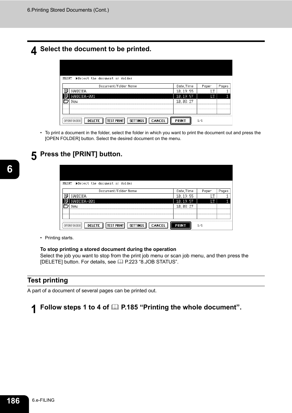 Test printing | Toshiba E-STUDIO 850 User Manual | Page 188 / 338